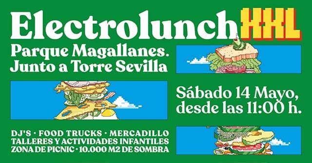 Cartel oficial del Festival ElectroLunch XXL, que se celebrará este sábado 14 de mayo en Sevilla. (Fuente: ElectroLunch).