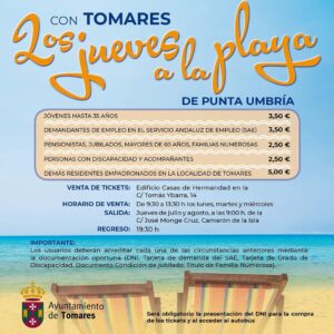 Los vecinos de Tomares se benefician de la iniciativa "Los jueves a la playa" del Ayuntamiento de Tomares. 
